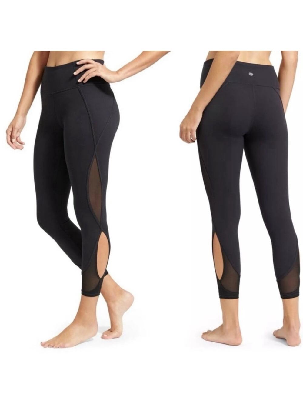 Athleta Mesh Salutation 7/8 Ankle Tight Legging black keyhole cutout 591369
